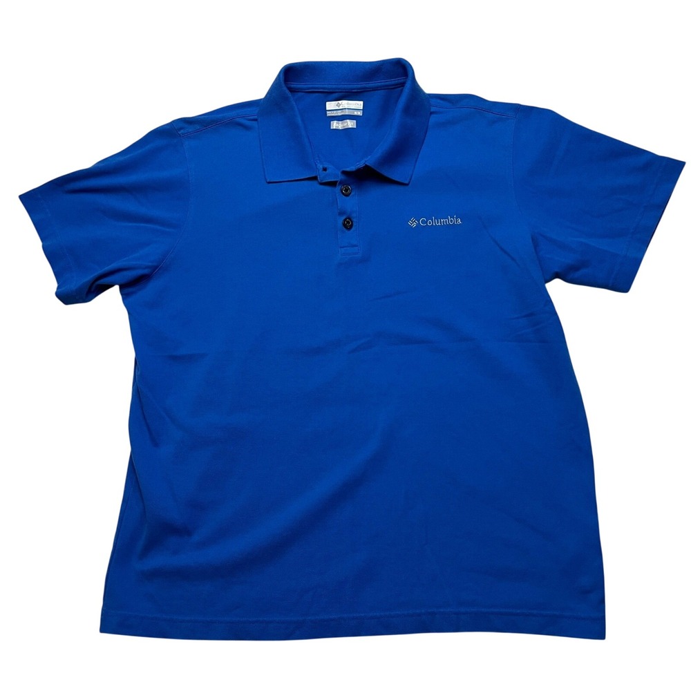 Columbia Polo Shirt Mens Medium Blue Regular Fit AM0132 Short Sleeve Embroidered